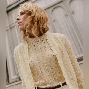 NWT Doen Danae Pointelle Cardigan Set in Vanilla Size XS